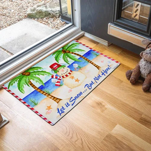 Vista 2 de Felpudo de Navidad con muñeco de nieve, tapete de bienvenida para playa Azul Let It Snow