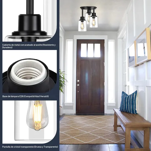 Vista 2 de ROTTOGOON Lámpara de Techo Semiempotrada, Accesorios de Luz de Techo de 3 Luces Cerca del Techo, Accesorios de Luz de Cocina Negro Mate