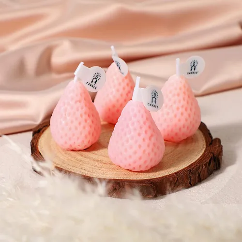 Vista 8 de Nuanchu 8 velas de fresa con forma de fresa, cera perfumada de cera de soja, linda vela decorativa para dormitorio, baño, fiestas, 2 paquetes (rojo)
