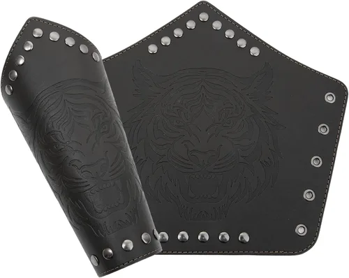 Vista 2 de Pulsera de cuero con guantelete medieval, muñequeras vikingas, guardias de tiro con arco, brazaletes de brazo ancho para mujeres y hombres, 2