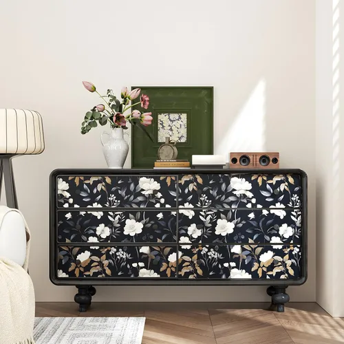 Vista 2 de ILHIIOR Papel tapiz floral azul oscuro para despegar y pegar, papel de contacto de hojas bohemias, papel de contacto con flores oscuras, extraíble