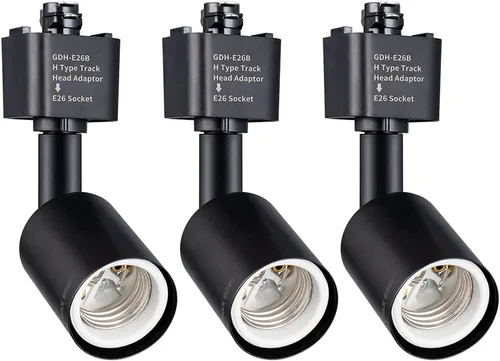 Vista 8 de mirrea H Type Track Lighting Head to E26 Adaptador de base de tornillo mediano Dirección de luz ajustable Paquete de 12 (negro)