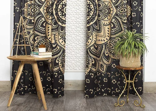 Vista 2 de Cortinas de ventana de mandala hippie indio, gitano, bohemio, sol, luna, hermosas cortinas para dormitorio, sala de estar, balcón, cenefa