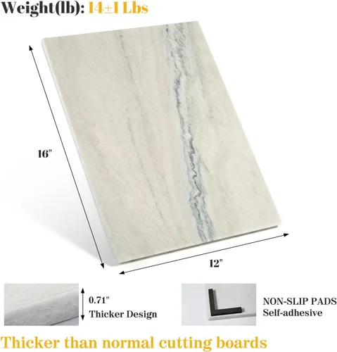 Vista 2 de Tabla de cortar de granito para cocina, tabla grande de quesos de losa de mármol de 16 x 12 pulgadas, tabla de servir rectangular para hornear