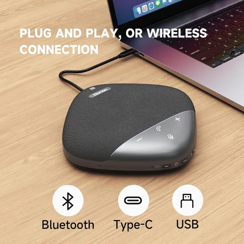 Vista 7 de HORION Altavoz de conferencia con micrófono, altavoz Bluetooth inalámbrico para computadora de reuniones de oficina, con 8 micrófonos, captación