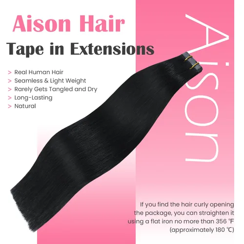 Vista 2 de Extensiones de cabello humano real color negro azabache, extensiones de cabello humano 100% Remy, sedosas y lacias, para mujeres, 20 unidades por