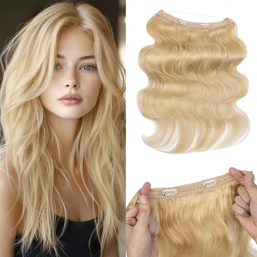 Vista 46 de Extensiones de cabello humano real, extensiones de cabello humano 100 % humano, extensiones de clip, ondulado, negro azabache 01, 2.46 oz/18 pulgadas