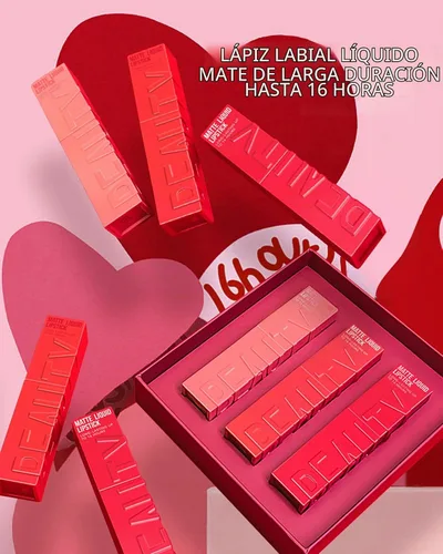 Vista 7 de Lápiz labial líquido mate para mujeres - 2 unidades, rosa nude y rojo vino, tinte labial altamente pigmentado, brillo labial mate aterciopelado
