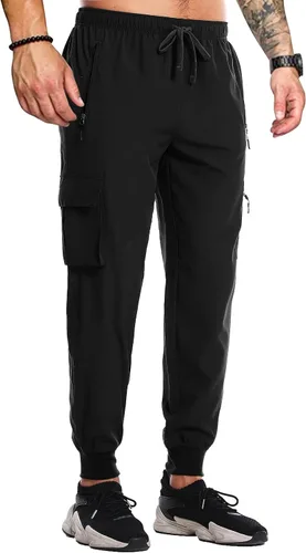Vista 2 de Mens Cargo Joggers Pants Quick Dry Lightweight Running Athletic Workout Cargo Hiking Pants Casual Pants
