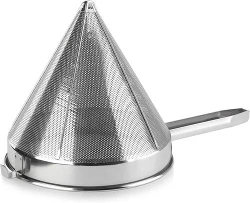 Vista 3 de New Star Foodservice 34233 Colador de tapa china de acero inoxidable 18/8, 8 Pulgadas, malla gruesa