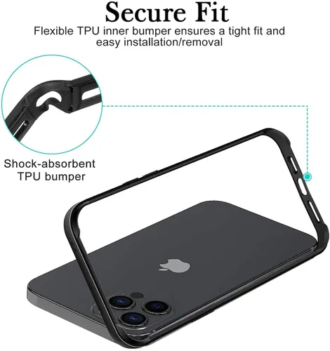 Vista 4 de Funda rígida delgada con marco de aluminio para iPhone13 Pro Max, armadura de marco de metal con parachoques interior suave, protección de borde