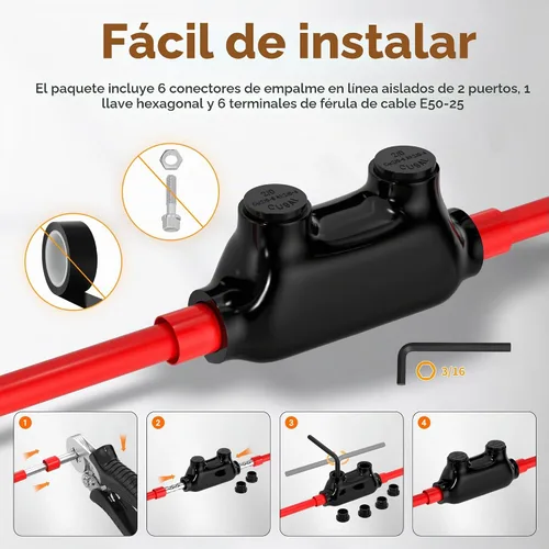 Vista 5 de Joinfworld Conector de empalme en línea aislado calibre 2/0-6, conectores de alambre de aluminio a cobre, conectores de alambre de aluminio