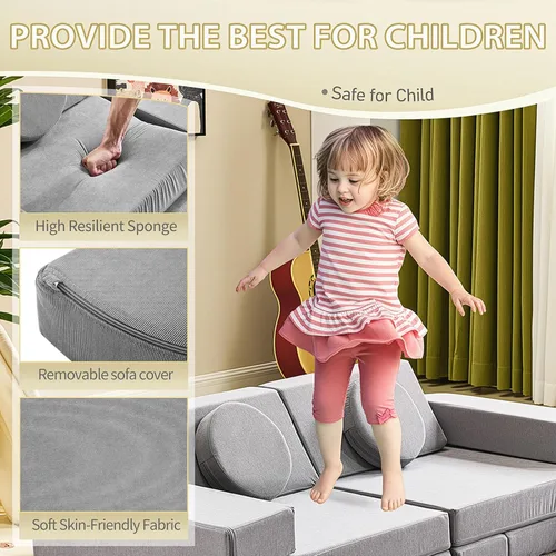 Vista 11 de Karl home Sofá infantil de 14 piezas, sofá modular de espuma para niños, color gris