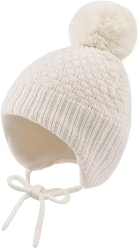 Vista 13 de Sombrero de invierno para bebé niña con forro de lana para niños pequeños, gorro de punto con orejeras con pompón, de 0 a 8 años 3 unidades-A.