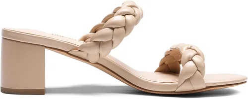 Vista 4 de DREAM PAIRS Zapatos de tacón bajo con dos correas trenzadas para mujer, puntera abierta, tacón grueso, sandalias de tacón grueso, para fiestas