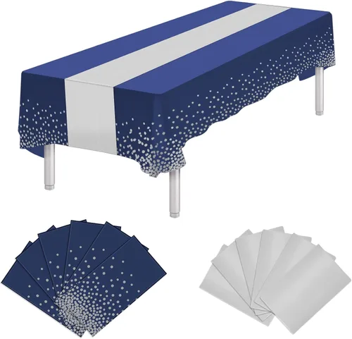 Vista 13 de Paquete de 12 manteles rectangulares de plástico negro desechables y satinados, mantel rectangular negro y dorado para cumpleaños, aniversario