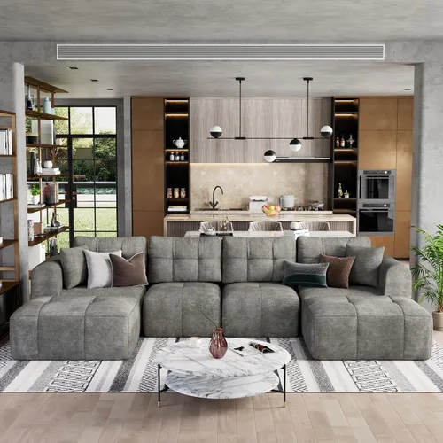 Vista 12 de Squireewo Sofá seccional modular de 110" con asiento profundo, sofá en forma de L sin costuras tapizado en forma de nube con otomano convertible