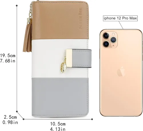 Vista 3 de Billeteras para mujer con múltiples ranuras para tarjetas y espacioso compartimento, Casual, L, Caqui