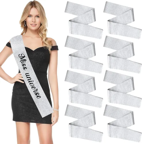Vista 10 de Dreamtop 16 piezas de faja de satén en blanco negras para concursos, Señorita Mayor América 2026, faja para concurso de belleza
