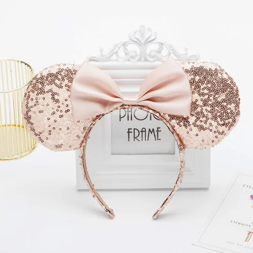 Vista 2 de Diadema de orejas de ratón, 2 diademas de orejas de Minnie con lentejuelas con purpurina para fiesta de princesa, cosplay, disfraz para la cabeza