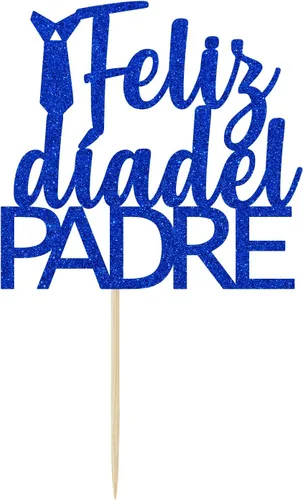 Vista 7 de Decoración de pastel de Feliz Día del Padre para decoración del día del padre, suministros de fiesta de cumpleaños de papá con purpurina azul