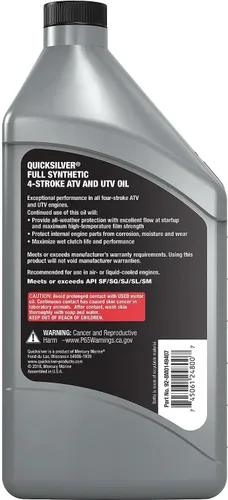 Vista 3 de Quicksilver 8M0149407 5W-50 Aceite de motor completo sintético de 4 tiempos ATV/UTV – 1 cuarto de galón