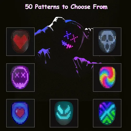 Vista 3 de Funle Led Mask with Programmer App, Light Up Face Mask for Adult Kid, Led Halloween Mask for Costume Cosplay