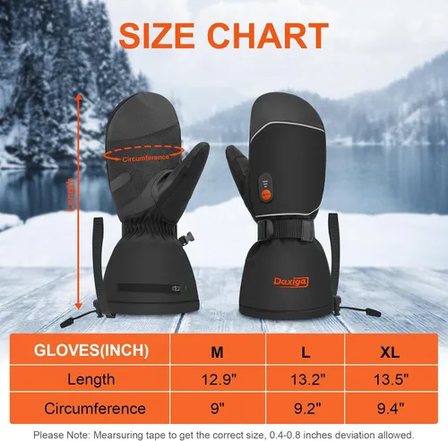 Vista 6 de Daxiga Guantes térmicos para mujeres y hombres, guantes de motocicleta con calefacción recargable, guantes de batería para montar en bicicleta