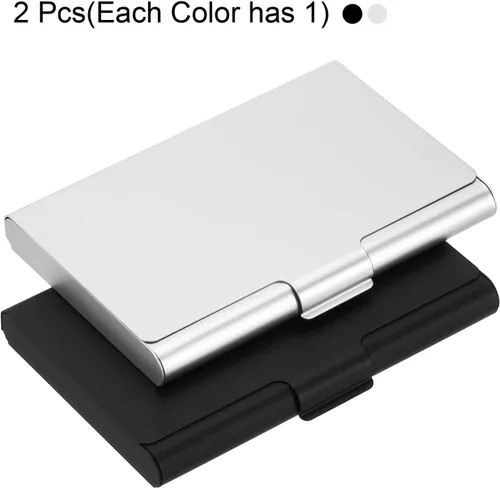 Vista 3 de PATIKIL Portatarjetas de visita, paquete de 2 fundas de bolsillo profesional de metal de aluminio para tarjetas de nombre y crédito, negro y plateado