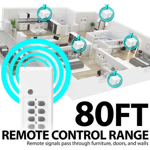 Vista 4 de Fosmon Enchufe de toma de control remoto inalámbrico para interiores, interruptor de luz de encendido/apagado a pilas para toma de corriente