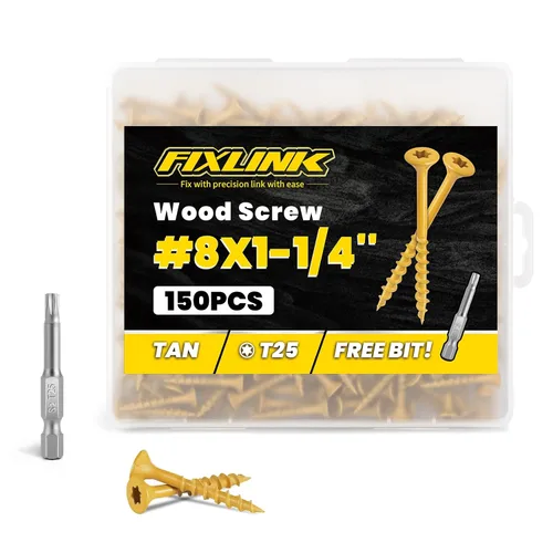 Vista 37 de Tornillos de madera de 1 pulgada, tornillos de cubierta FIXLINK #8 x 1, 150 piezas, con revestimiento epoxi, T25 Star Bit con revestimiento