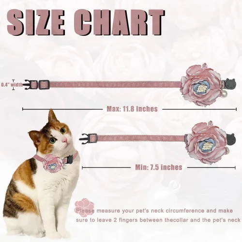 Vista 3 de Fupo Collar de gato - Breakaway ajustable con campana y flor (rosa)