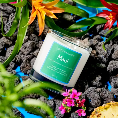 Vista 2 de Maui Vela perfumada Outdoor Fellow Vela perfumada de isla Tiempo de combustión de más de 40 horas Mezcla de cera de coco y albaricoque