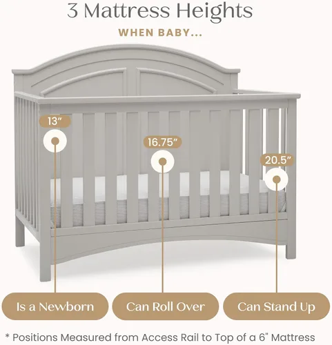 Vista 6 de Delta Children Perry, cuna convertible 6 en 1 - Certificada Greenguard Gold, color gris Moonstruck Gris (Moonstruck Grey)