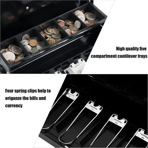 Vista 6 de KYODOLED Caja de efectivo con bandeja de dinero, cerradura de llave con cable de seguridad y bolsa impermeable, 11.81 pulgadas de largo 9.45