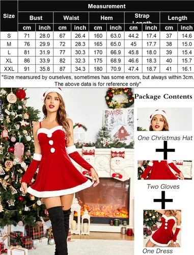 Vista 6 de Avidlove 4 piezas para mujer disfraz de Papá Noel disfraz de Navidad sexy para fiestas