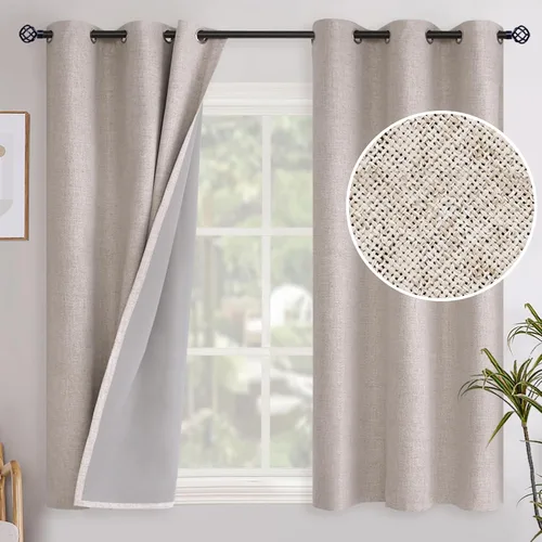 Vista 59 de YoungsTex - Cortinas opacas de lino para dormitorio, oscurecimiento de la habitación, cortinas con textura de lino, paneles con aislamiento térmico