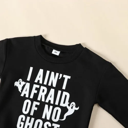 Vista 3 de Gueuusu Ropa de Halloween para bebé niño, sudadera divertida con estampado de letras, manga larga, sudadera con estampado de calabaza