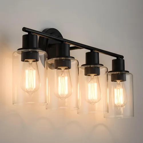 Vista 23 de 2 Light Bathroom Vanity Light Over Mirror - Black and Gold Farmhouse Wall Light for Bathroom Vanity Powder Room, Rustic Gooseneck Barn Style 2 Bulb
