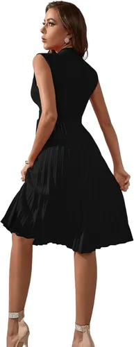 Vista 2 de SweatyRocks Vestido elegante sin mangas con cuello en V para mujer, vestido plisado liso