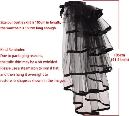 Vista 5 de Falda Victoriana Steampunk Bustle de 6 Capas con Cinturón Anudable de Tul Tutú Sobrefalda A-Negro