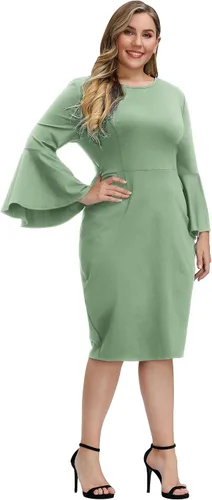 Vista 2 de Hanna Nikole Vestido de cóctel con volantes y mangas acampanadas para mujer, talla grande