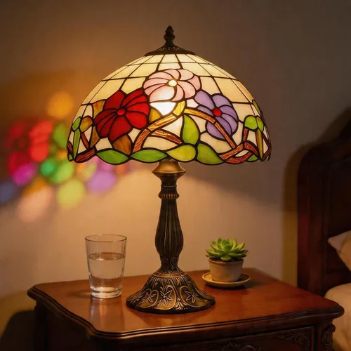 Vista 13 de Lámpara de mesa pequeña estilo Tiffany, lámpara de vidrio teñido antiguo de 5 pulgadas, lámpara de mesa de noche para escritorio, para dormitorio