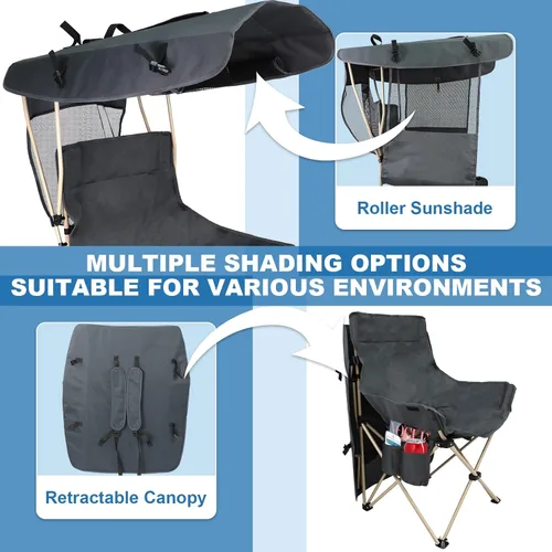 Vista 6 de Sillas de Camping Plegables con Toldo para Exteriores: Silla de Playa Deportiva Portátil con Toldo - Sillas de Playa con Sombrilla para Adultos