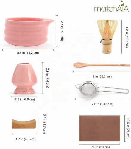Vista 7 de MatchAiA Juego de batidor de matcha, cuenco de cerámica, batidor de bambú con soporte, tamiz, cuchara Schima, soporte para cuchara y toalla de té