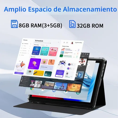 Vista 3 de Tablet Android 14 de 7 pulgadas, 8 GB RAM 32 GB ROM 1 TB expandible, procesador Quad Core, cámara dual, Bluetooth, WiFi 6, batería de 3000 mAh