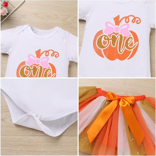 Vista 5 de AWIBMK Conjunto de ropa de 3 piezas para bebé niña de primer cumpleaños con falda tutú, diadema para el primer cumpleaños