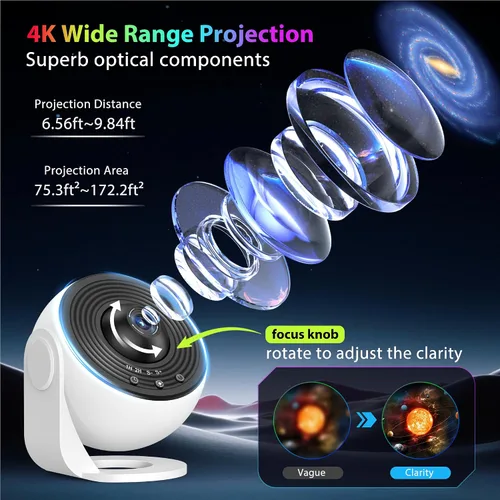 Vista 2 de Proyector de galaxia para dormitorio, proyector de estrellas de imagen HD, luz de galaxia con perilla ajustable, 13 discos de película, planetario