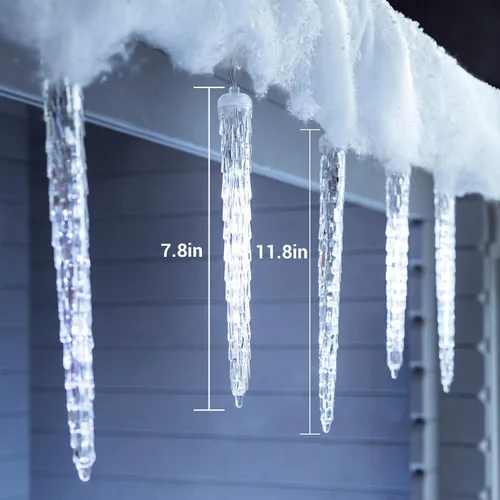 Vista 4 de Toodour Luces de carámbano de Navidad para exteriores, 20 tubos de 90 luces LED de carámbano con 8 modos, cadena de luz de cristal para interiores