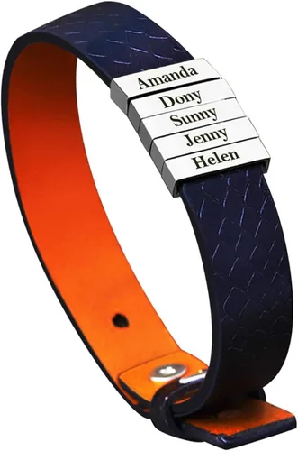 Vista 35 de Pulseras de cuero personalizadas para hombre con 1-6 nombres, pulsera trenzada personalizada con cuentas para papá, marido, día del padre, San